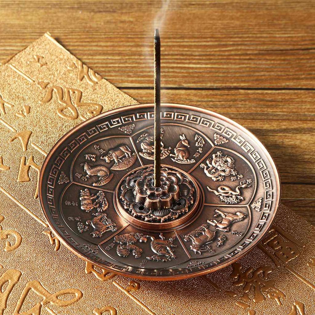 F Porte-encens Rétro Métal Dragon et Phénix Brûleurs d'encens Lotus pour Bâtonnets d'encens Cône Encensoir Assiette Bouddhisme Décoration de Maison