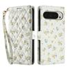 For Google Pixel 10 Pro XL/9 Pro XL Wallet Case Rhombic Floral Design Leather Flip Phone Cover with Strap