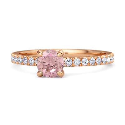 925 Sterling Silver Rose Gold Vermeil Pink Topaz Classic Solitaire Pave Band Women Wedding Ring