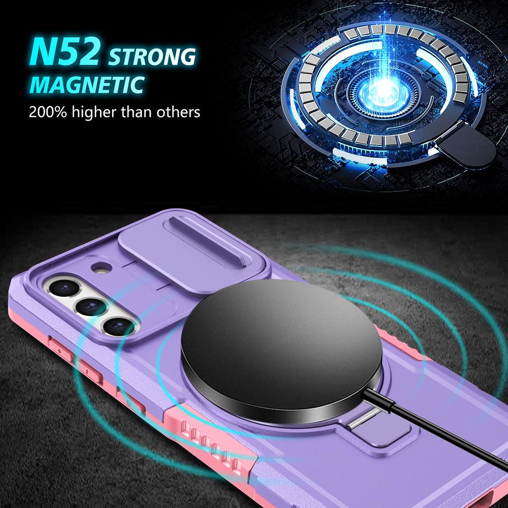 For Samsung Galaxy S21 FE 5G Case PC+TPU Magnetic Phone Shell with Slide Camera Cover