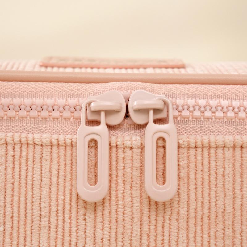 Women Corduroy Travel Makeup Storage Bag Portable Zipper Cosmetic Bag with Handle Square Large Capacity Toiletry Wash Pouch