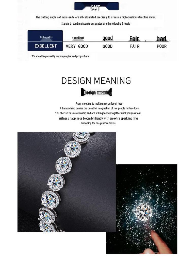S925 Sterling Silver Moissanite Round Bracelet - Luxury Heavy Industry Style, Super Shiny High-End Women's Jewelry.