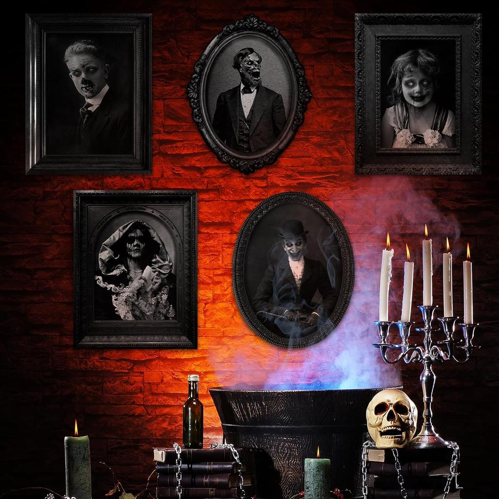 ZOIIWA 10 PCS Halloween 3D Changing Face Moving Picture Gothic Mansion Portrait Horror Scary Pictures Portraits Posters for Party House Castle Wall