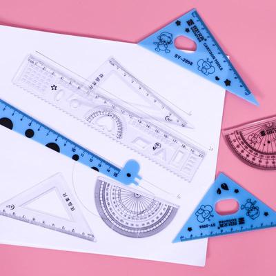 4-Piece Student Drawing Set: Triangle Rulers, Protractor, Square & 20cm Straightedge