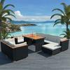 VidaXL Garden Furniture 10 Pcs and Cushions Wicker Black Patio Furniture 42753