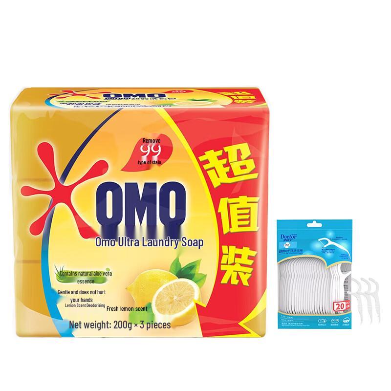 Dr. Tooth Dental Floss Picks (20ct)  OMO Lemon Laundry Soap (3x200g) Bundle