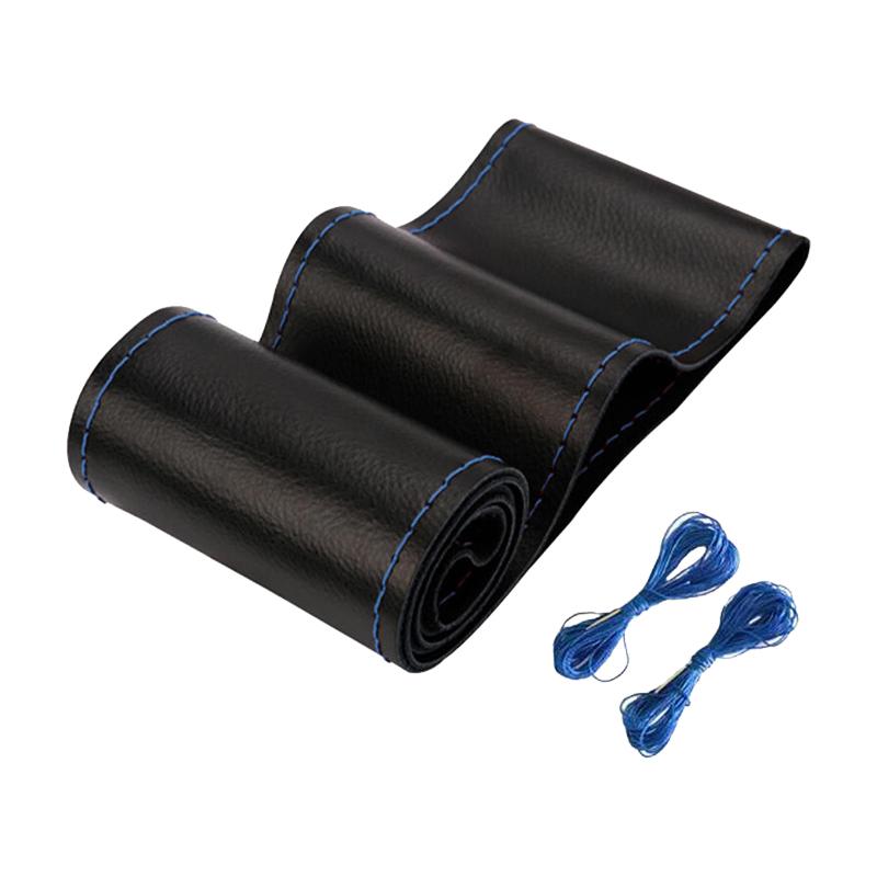 38cm Car Genuine Leather Steering Wheel Braid Cover Hand-stitched Soft Non-slip Auto Interior