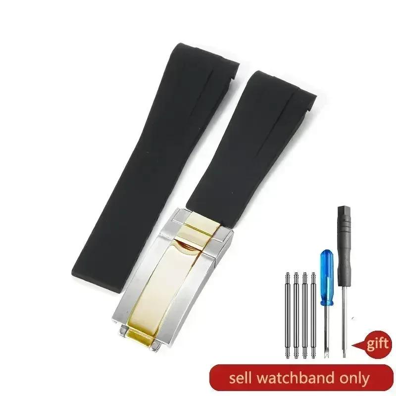 High Quality Black Green Red Blue White Colored Style Silicone Watchband Curved Interface for Rolex Datejust Submariner Strap