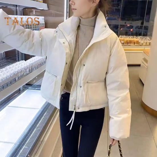 Vinter Dunjakke Fortykket Vattert Ståkrage Store Glidelåslommer Glidelåslukking Vindtett Lange Ermer Varmebevarende Varm Hverdagsovertøy Bomullsjakke