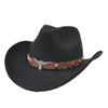 Nuevos Sombreros de Vaquero Occidental Fieltro de Lana para Hombre y Mujer Moda Actual Elegante y Versátil Ala Curva Cabeza de Toro Gorras de Jazz