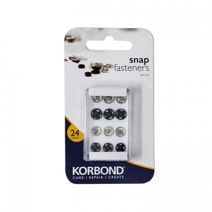 Korbond Snap Fasteners Sew On 24pk