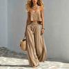 Europe and America 1116 Women's Bohemian Zipper Suspender Vest Top Striped Wide Leg Pants Casual Suit
