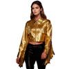 Women's Dance Birthday Party Jacket S-3XL: Tassels Metallic Glossy Turn-Down Collar Long Sleeve Zipper Fringe Shiny Design