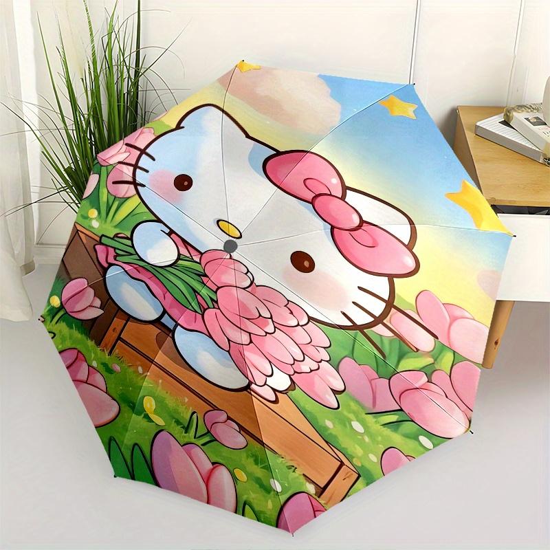 

Hello Kitty,Spring Flowers Automatic Folding Umbrella-Simple 8-Rib Design, Bright Cartoon Pattern, Durable Iron Frame, Suitable For Travel,