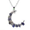 Vintage Handmade Colorful Beaded Gravel Crystal Amethyst Moon Pendant Necklace N551