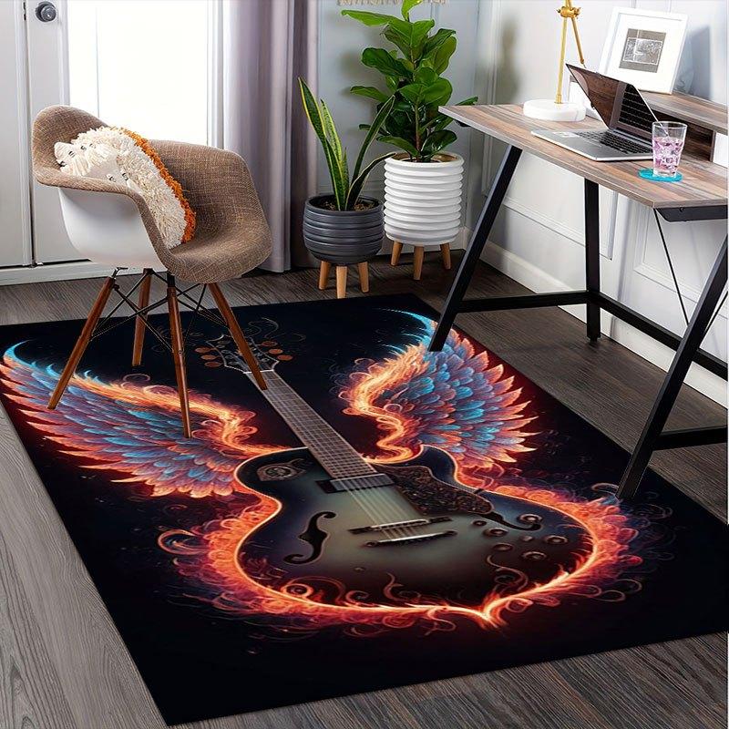 "Angel Wings Electric Guitar - Flame Design"Office Mat Home Decor Office Desk Chair Carpet for office ph83