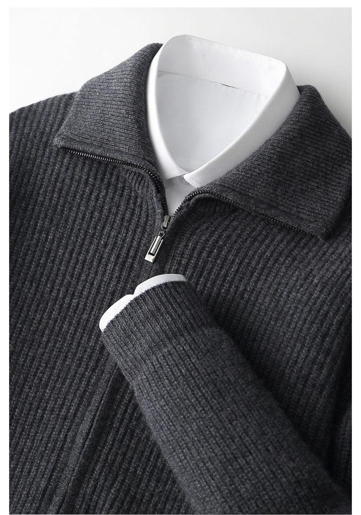 Men's Pure Wool Zipper Cardigan - Autumn/Winter, Thickened Knitwear with Shirt Collar