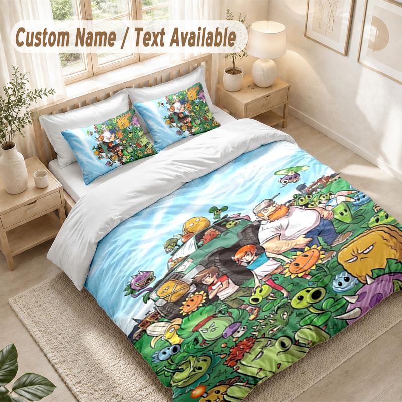 Plants Vs. Zombies Bedding Set, 1 Duvet Cover & 2 Pillowcases Soft Comfortable Bedroom Home Textile Decor