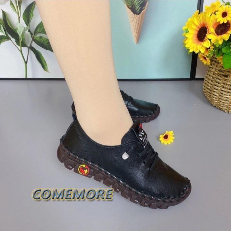 fashion Women Spring Vintage Breathable Shoes Platform Loafers Lace Up Leather Hollow Slip-On New Fashion Casual Mom Shoe Zapatos Mujer