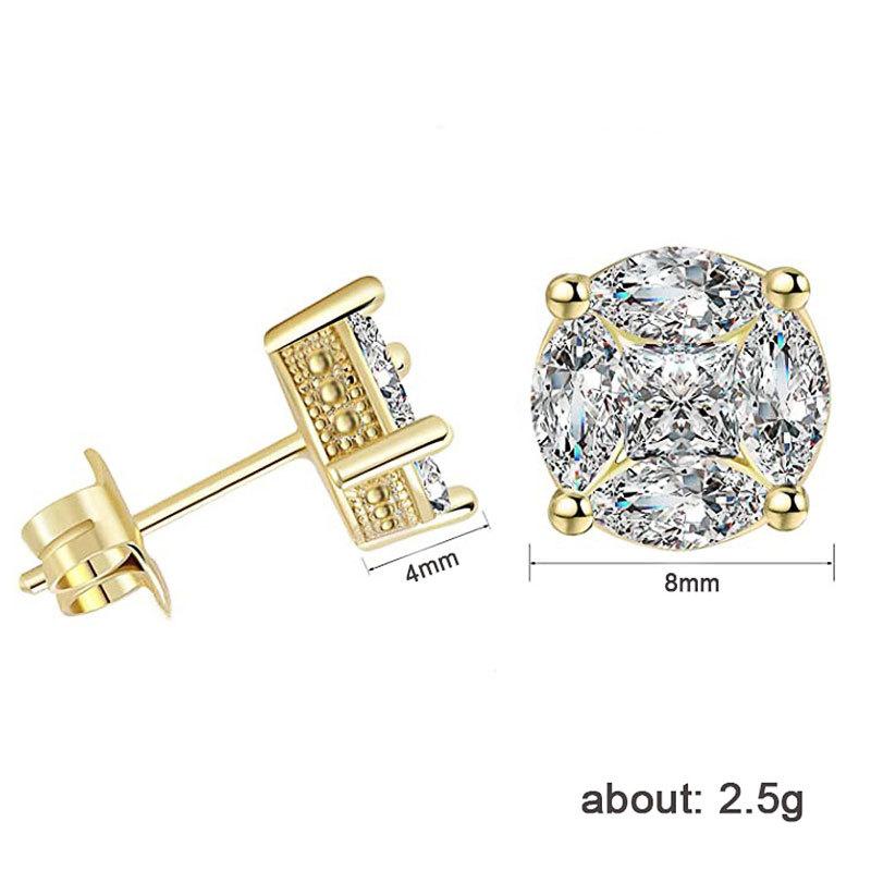 Hip-Hop Unisex Stud Earrings, Copper Micro-Inlaid Zircon Mini Earrings For Women