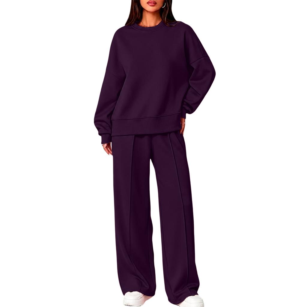 Women's Round Neck Long Sleeve Two Piece Set with Pants for Casual Wear