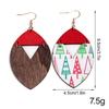 Creative Christmas Wooden Earrings for Women New Trendy Xmas Tree Print Geometric Spliced Long Drop Earring Party Jewelry Gift