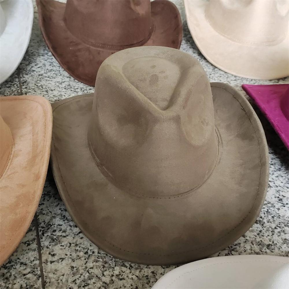 New Blue Suede Hat 7.5Cm Western Cowboy Women'S Fedora Hat Men'S Church Jazz Hat Fashion Travel Party Hat Denim Hat