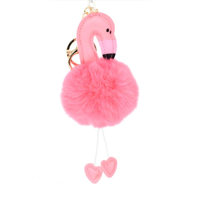 Pom Pom Cute Flamingos Keychain Keyring for Car Key Cellphone Handbag Pink Backpack Purse Decoration