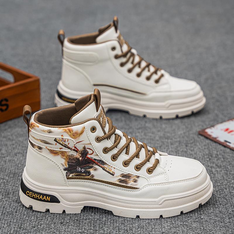 Handsome Stylish Men's Autumn Winter Spring Hightop Walking Work Boots Male Students Hightcut Skateboard Shoes