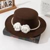 New Bridal Hat French Black Big Edge Top Hat Elegant Retro Hepburn British Flat Top Pearl Big Edge Hat Tide