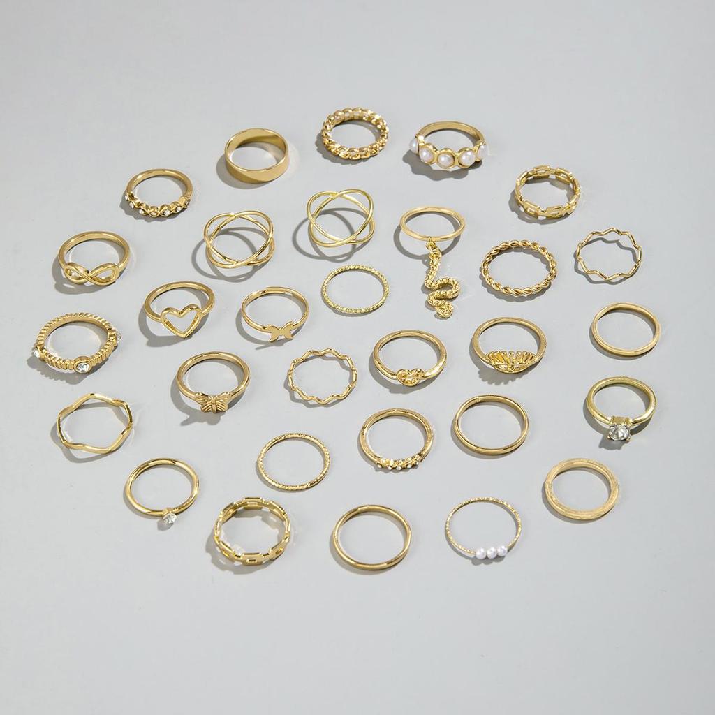 Fashionable European and American Style Imitation Pearl Love Ring Set With Multi Joint Opening Adjustable Female Niche Design Ring