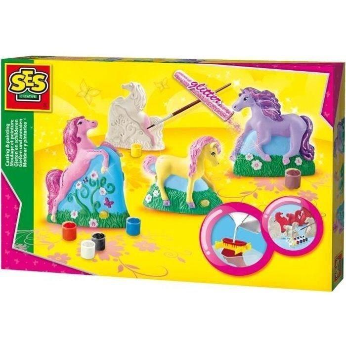 Moulage et peinture - SES CREATIVE - Hobby Pink - 3 chevaux - 3 figurines a créer avec plâtre - Peinture et paillettes - Age : 5+