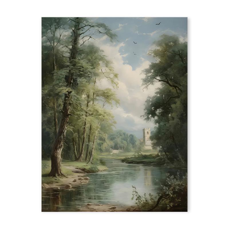 Vintage Countryside Wall Art Canvas Painting Retro Rustic Spring Flowers Natural Landscape Print Posters for Living Room Decor