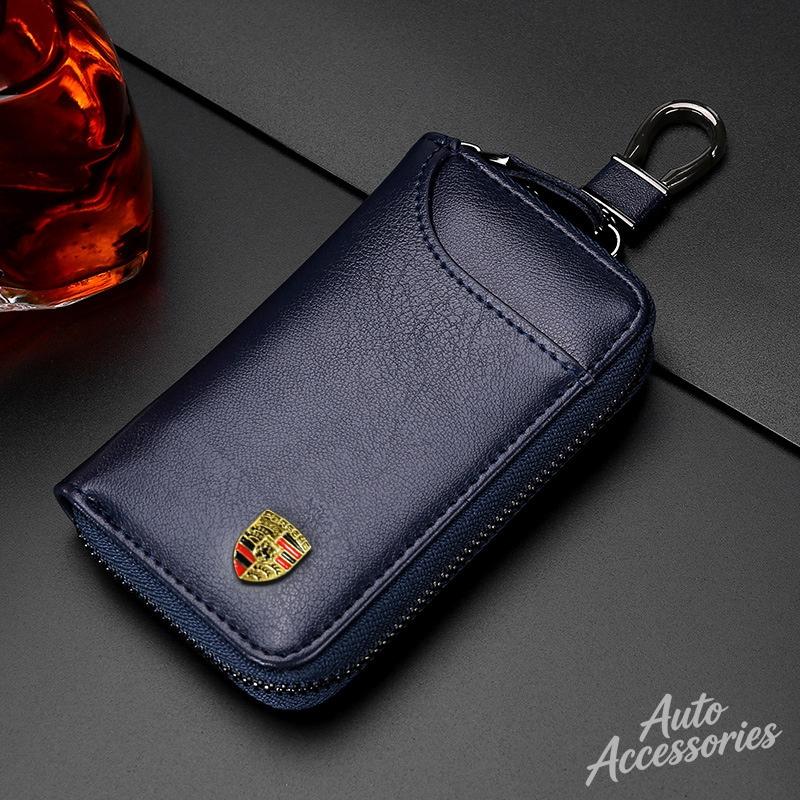 Car Leather Keychain Bag Keyring Storage Antiloss Pendant For Porsche Cayenne Panamera Macan 911 Taycan Boxster Cayman 918 Pajun EFD1