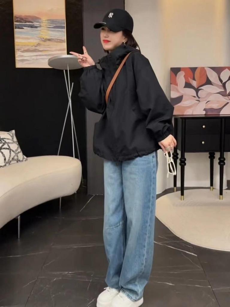 Women's Fashionable Hooded Windbreaker Jacket - Spring 2025 Petite Casual Cardigan Top