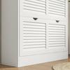 2 Drawers Entryway Shoe Cabinet, Narrow Shoe Storage Cabinet with 2 Flip Drawers, Louvred Door Design and Adjustable Shelves for 16 Pairs of Shoes