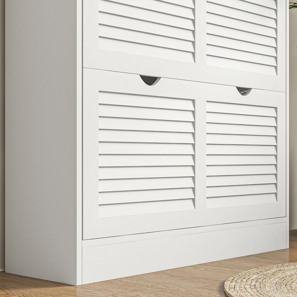 2 Drawers Entryway Shoe Cabinet, Narrow Shoe Storage Cabinet with 2 Flip Drawers, Louvred Door Design and Adjustable Shelves for 16 Pairs of Shoes