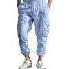 Autumn Cotton and Linen Men's Casual Trousers Tying Feet Multi-pocket Tether Solid Color Loose Work Pants