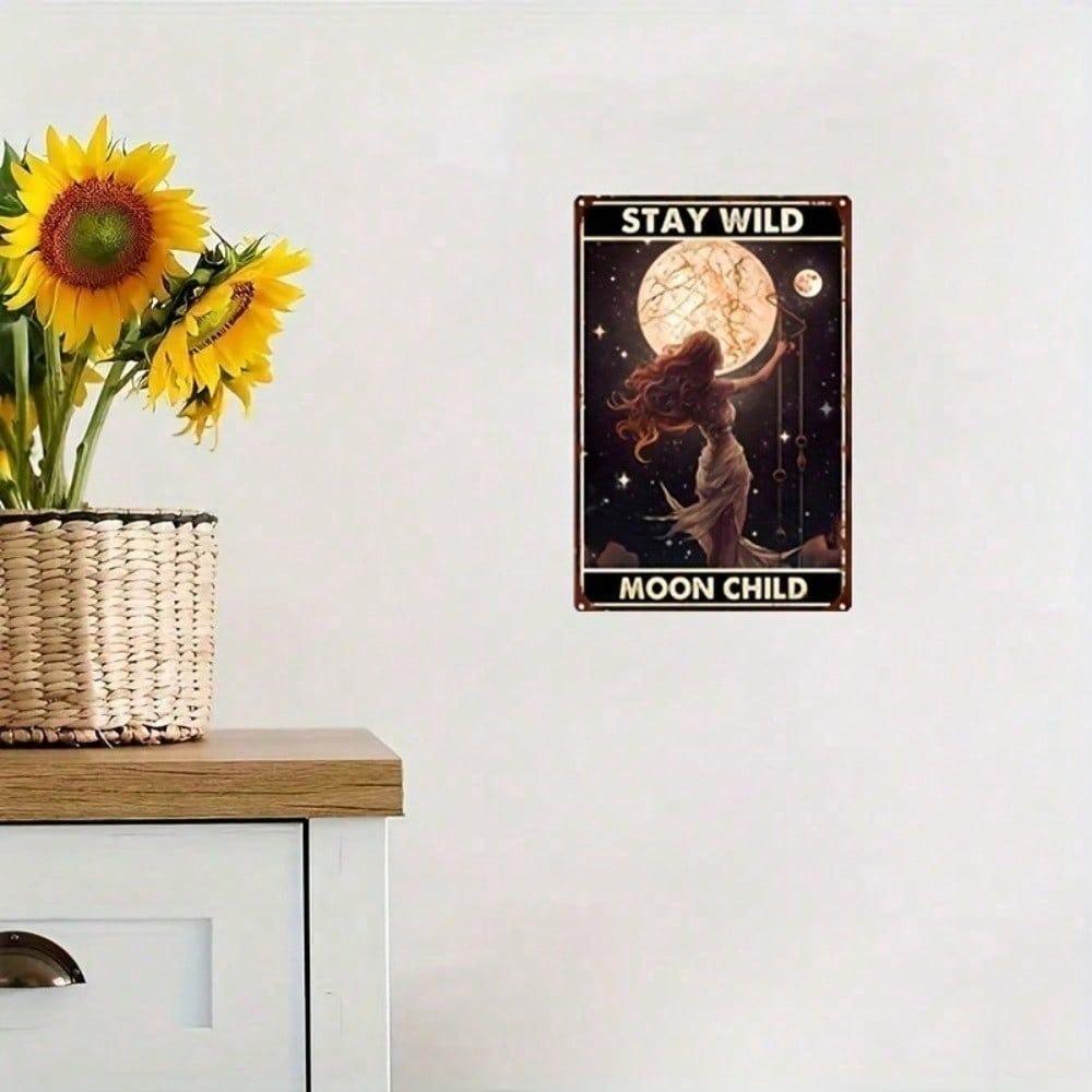 Vintage Moon Child Tin Sign 8x12 Inch Retro Metal Wall Decor Iron Plaque for Bar Cafe