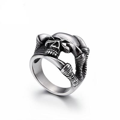 Totenkopf-Ringe für Herren, Edelstahl, Totenkopf-Biker-Ringe, hochwertiger Halloween-Schmuck