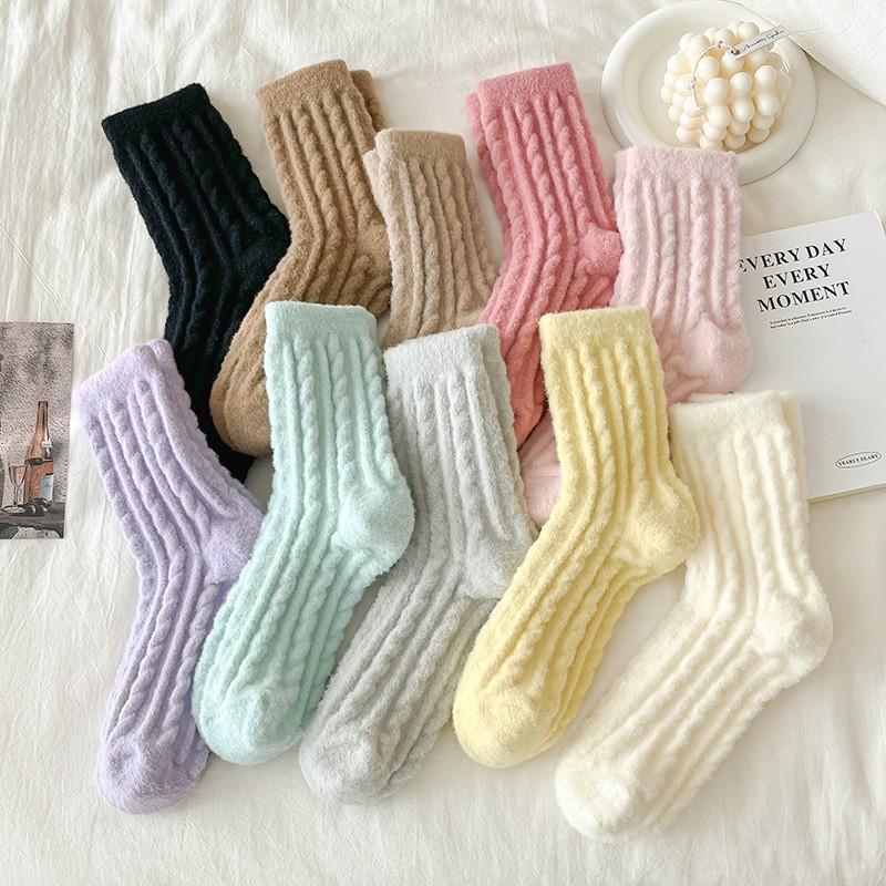 Meias de Veludo Australiano Meias de Cano Médio Meias de Veludo para Estação Espessas Quentes para Casa Chão Dormir Meias Cor Doce Meias Mulher