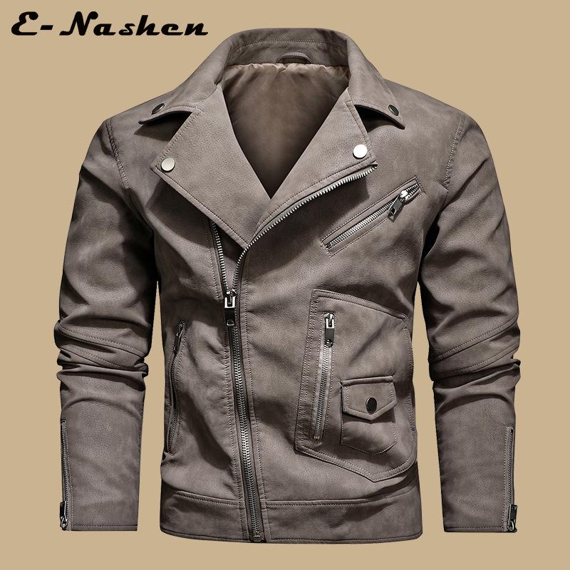 Modna Męska Skórzana Kurtka Motocyklowa w Dużym Rozmiarze z Wieloma Zamkami i Dużym Klapą