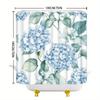 Blue Hydrangea Green Leaves Shower Curtain Realistic Watercolor Design Soft Polyester Easy Install 12 Hooks Elegant Bath Decor