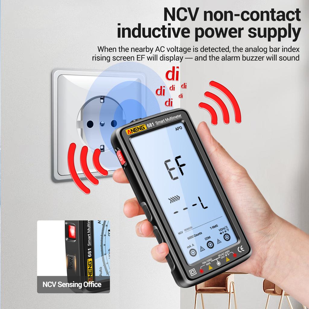 6000 Counts Digital Multimeter Smart Anti Burn Rechargeable Meter NCV Tester 5 Inch Large LCD with Backlit for Voltage Current Resistance Ca