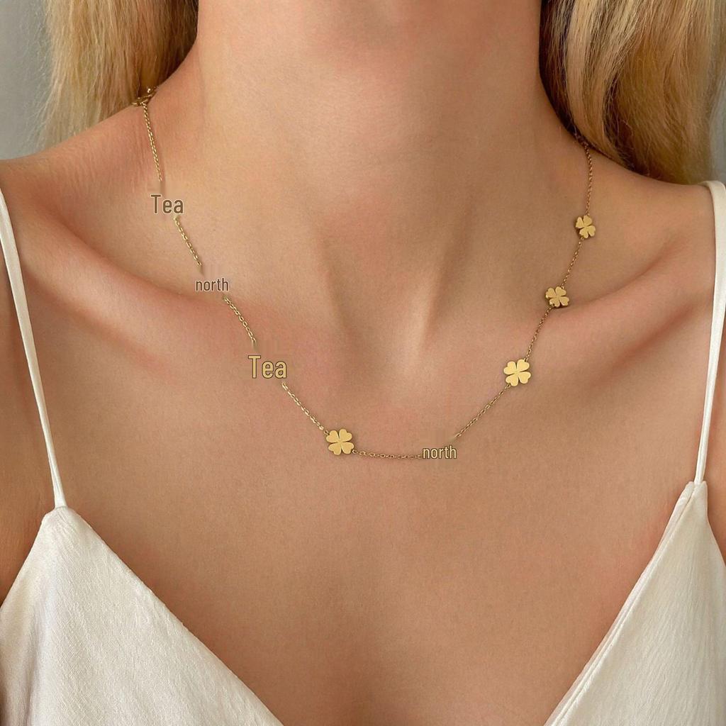 French Luxury Four-Leaf Clover Titanium Necklace - Elegant, Long-Lasting, Women's Clavicle Chain.