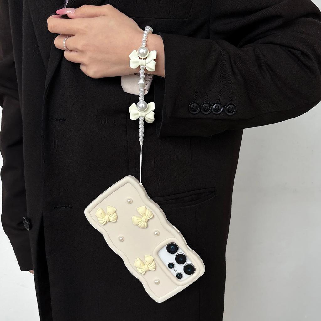 Bowknot Pearl Chain Rope Phone Case For Samsung Galaxy for Samsung Galaxy S26 Ultra S25 Plus S22 S21 S23 S24 FE Cover
