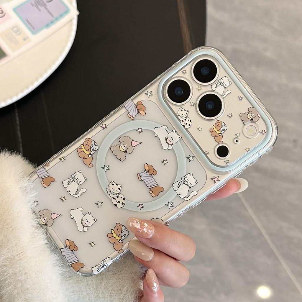 Cartoon Rotating Puppy Magnetic Phone Case for iPhone 16, iPhone 17, and iPhone 17 Pro Max