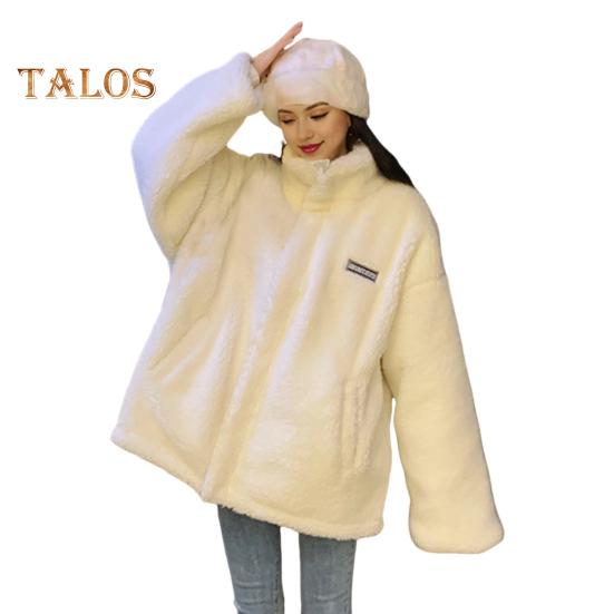 

Женское зимнее пальто из толстого флиса с воротником-стойкой и защитой шеи, застегивающийся на молнию кардиган с длинными рукавами, утепленная верхняя одежда для школы и улицы 2XL