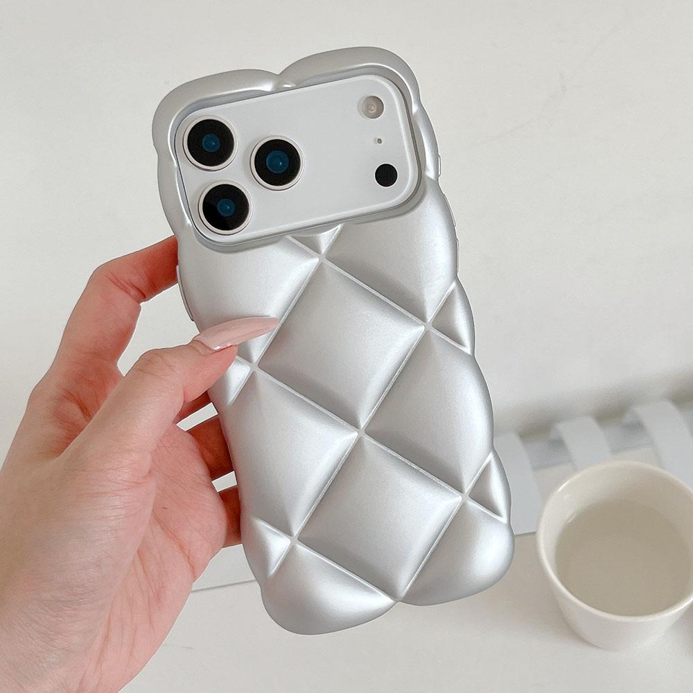 Matte Orange 3D Diamond Pattern Phone Case For iPhone 17 16 15 14 13 12 11 Pro Max Soft Shockproof Silicone Cover Girls