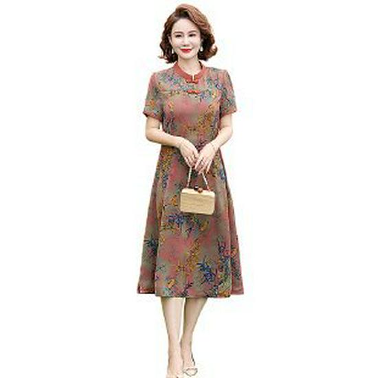

2026 Stylish Plus Size Short-Sleeved Summer Dress for Middle-Aged and Elderly Women XL красный